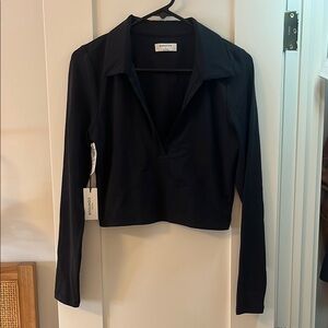 Babaton Contour Polo Size L BNWT Black Long Sleeve Top